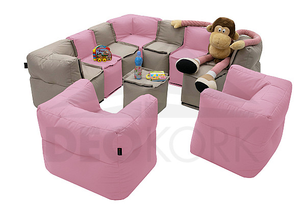 Textile children's modular set MODULTEX KIDS for 9-10 people (cappuccino/pink)