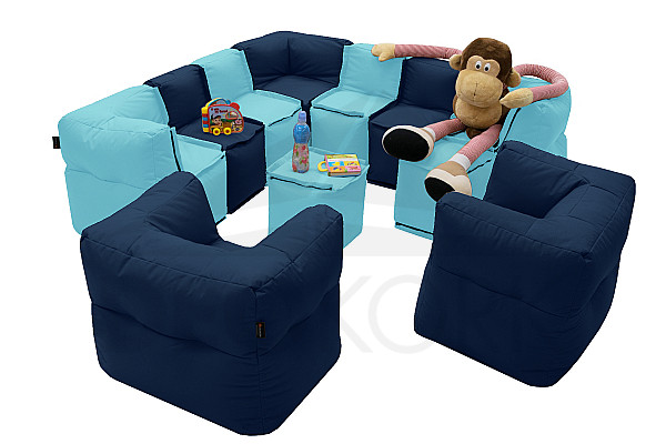 Textile children's modular set MODULTEX KIDS for 9-10 people (light blue/dark blue)