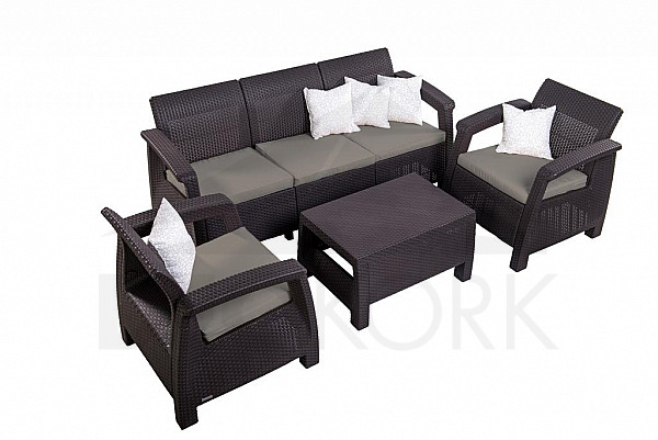 Garden rattan set CORFU LOUNGE MAX brown