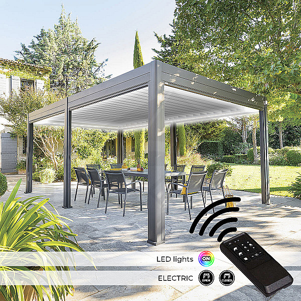 Garden aluminum gazebo electric MEGAN 6x3.6 m (graphite)