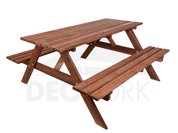 Solid wooden beer set with folding benches 180 cm (stained)