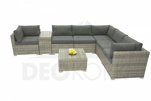 Rattan variable set SEVILLA for 6 people (grey)