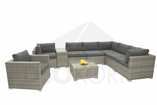 Rattan variable set SEVILLA for 7 people (grey)