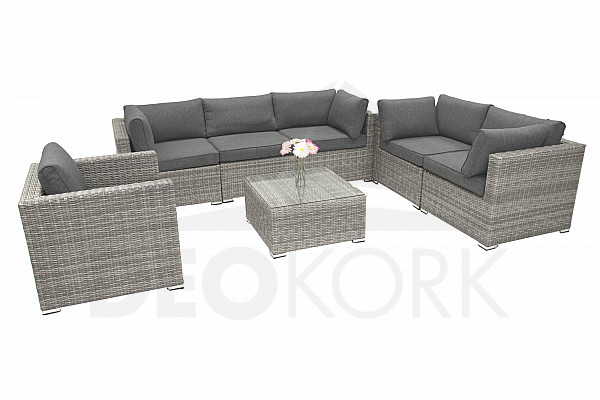 Rattan variable set SEVILLA for 6 people (grey)