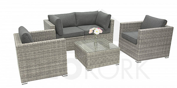 Rattan variable set SEVILLA 1+2+1 for 4 people (grey)