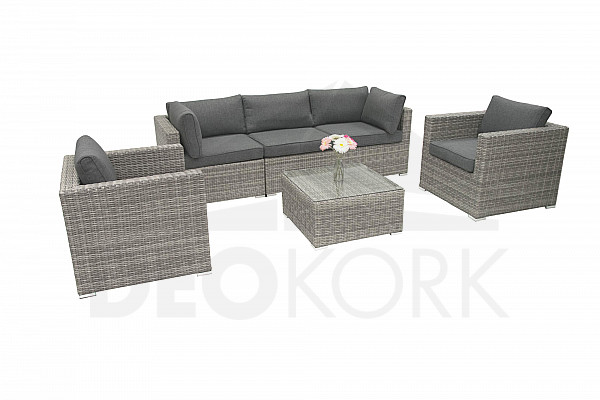 Rattan variable set SEVILLA 1+2+1 for 5 people (grey)