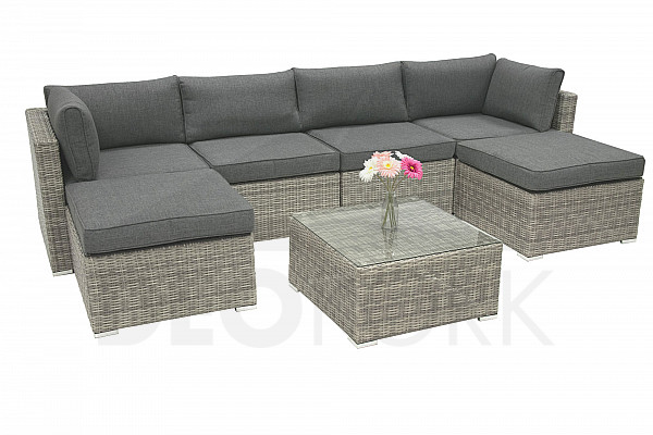 Rattan variable set SEVILLA for 6 people (grey)