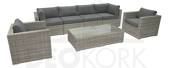 Rattan variable set SEVILLA for 6 people (grey)