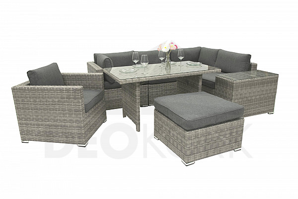 Rattan variable SEVILLA dining set for 5-6 people (grey)