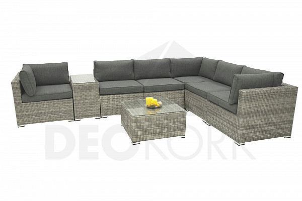 Rattan variable set SEVILLA for 6 people (grey)