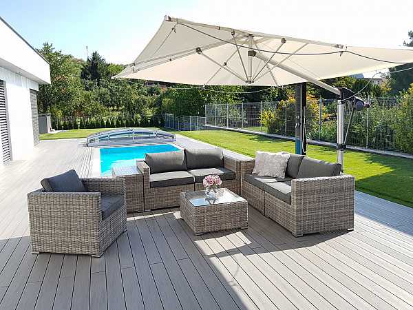 Rattan variable set SEVILLA for 5 people (grey)