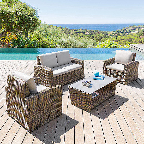 Rattan set SANTORINI for 4 people (brown)