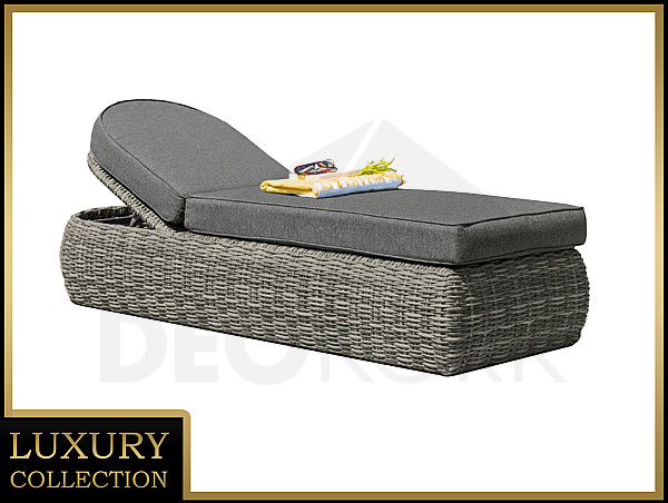 Adjustable rattan deckchair incl. padding 198 x 68 cm BORNEO LUXURY (grey)