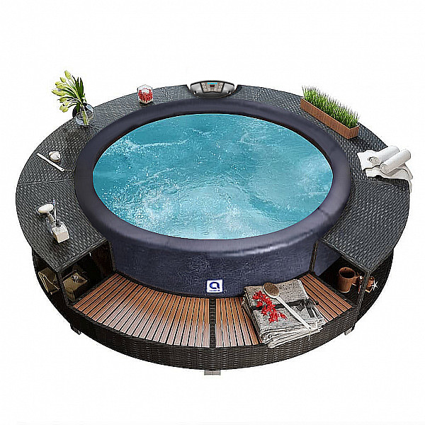 FURNITURE SET (black artificial polyrattan) + mobile fixed hot tub OSAKA (1100L)