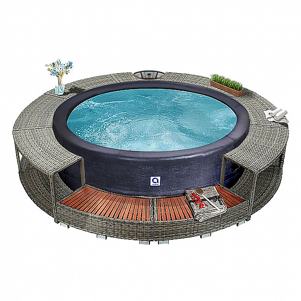 FURNITURE SET (gray artificial polyrattan) + mobile fixed hot tub OSAKA (1100L)