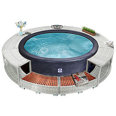 FURNITURE SET (light gray artificial polyrattan) + mobile fixed hot tub OSAKA (1100L)