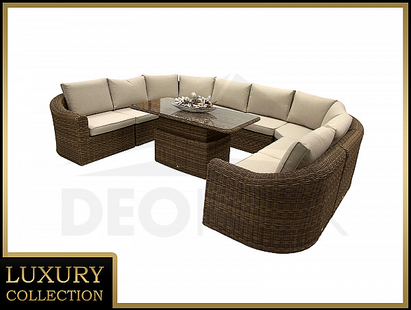 Rattan modular dining set BORNEO LUXURY for 8 people (brown)