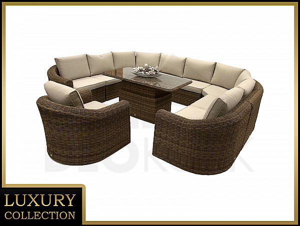 Rattan modular dining set BORNEO LUXURY for 9 people (brown)